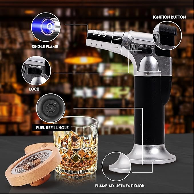 Whiskey Smoker Kit with Torch – 6 Wood Chip Flavors & 2 Glasses – Cocktail Smoker Infuser Set for Old Fashioned and Bourbon– Birthday Gifts for Men, Dad, Husband and Boyfriend(Butane Not Included)