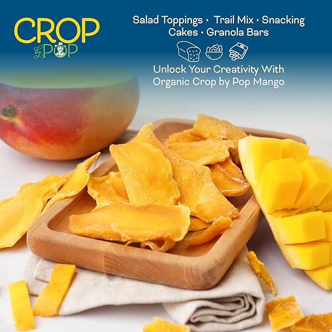 CROP BY POP - Organic Sun Dried Mango Slices, No Sugar Added, Unsulphured (16oz, 1 LB) Bulk Dry Fruits Packed Fresh in Resealable Bag - USDA Organic, Non GMO, Kosher