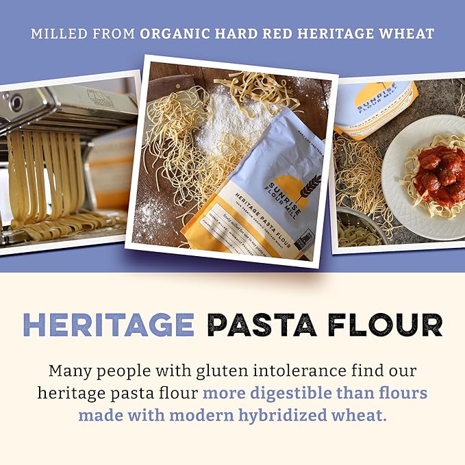 Sunrise Flour Mill USDA Organic Heritage Pasta Flour - 5 lbs | Milled from Hard Red Wheat | Easier to Digest with Less Bloating | No Bleaching or Bromating | Zero Additives