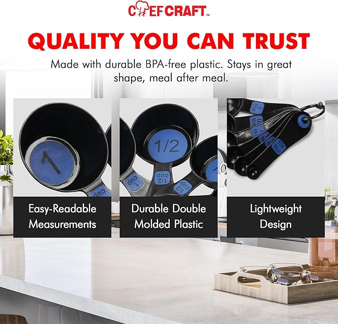 Chef Craft Easy to Read Plastic, Measuring Cup Set, 10 piece set, Blue