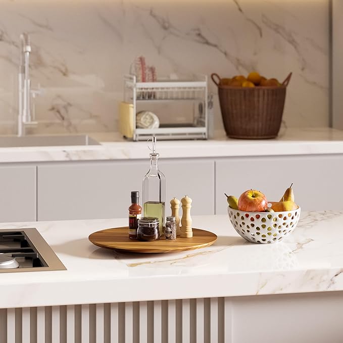 18" Acacia Wood Lazy Susan for Table Top - Wooden Turntable Serving Tray for Charcuterie Boards Cheese Board - Extra Large Round Lazy Susan Organizer - Kitchen Revolution for Countertop