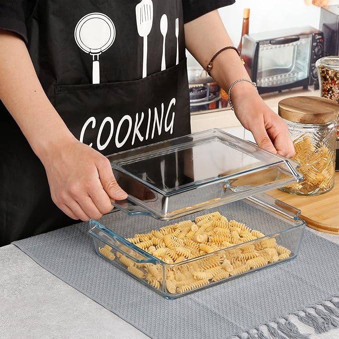 NUTRIUPS 8 x 9.5 Inches Rectangular Glass Casserole Dish With Glass Lid 2 Quart Glass Bakeware Glass Microwave Casserole Dish Glass Baking Dish with Lid