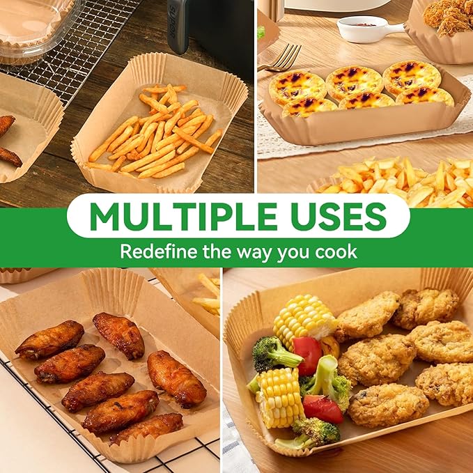 Air Fryer Liners,240 PCS Rectangular Non-stick Disposable Paper Liners, OAMCEG 2-Basket Air Fryer Parchment Baking Paper for Frying, Baking, Cooking, Roasting and Microwave