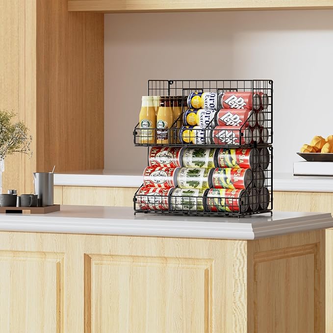 Stackable Can Organizer for Pantry,2 Tier Soda Can Organizer with 4 Adjustable Dividers Holds 42 Cans,Can Storage Rack Holder for Canned Goods,Can Dispenser for Refrigerator,Fridge,Countertop,2 Pack