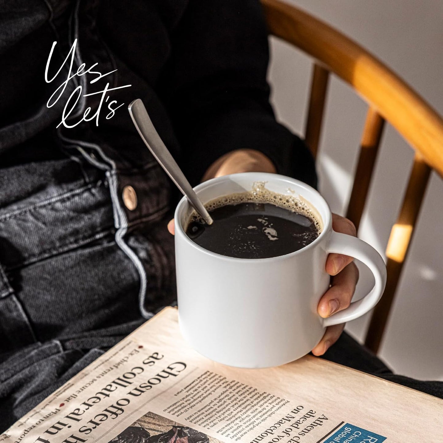 over&back Coffee Mugs Set of 4 – 14oz Ceramic Coffee Mug for Tea, Latte & More – Stackable Stoneware Coffee Cups with Semi-Matte White Finish – Durable & Stylish Drinkware