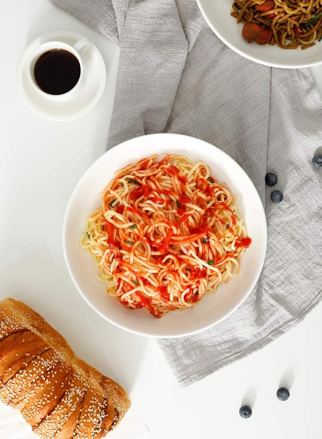 Teocera Pasta Bowls, Large Salad Bowls, Porcelain Bowl Set, Wide and Shallow, Microwave and Dishwasher Safe, 35 Ounce - Set of 4, White