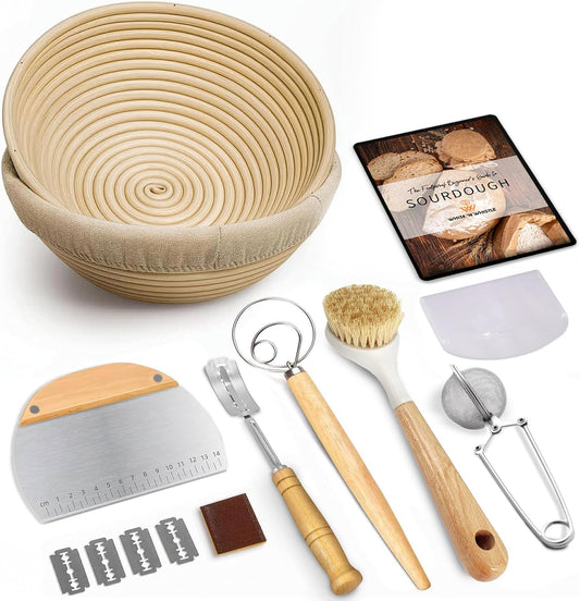 Trailblaze Banneton Bread Proofing Basket - Sourdough Bread Baking Supplies – Sourdough Starter Kit – Sourdough Proofing Basket Gift for Bakers - 2x Round Bread Baskets (9 Inch)