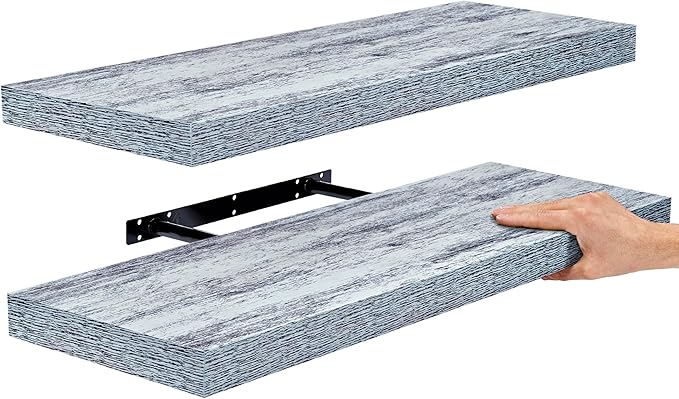 Sorbus Floating Shelves - 2 Pack 24 X 9 Inch Rustic Blue Wall Shelves for Bedroom, Kitchen, Living Room, Bathroom Shelves, Home Decor - Extra Long Floating Shelf for Trophy, Books Frames, Toilet Paper