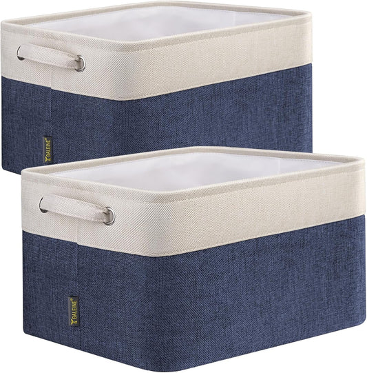 BALEINE 2 Pack Fabric Storage Bins for Shelves, Linen Storage Baskets for Organizing, Decorative Closet Bins for Clothes, Home (Navy Blue, 15"x11"x9.5") ﻿