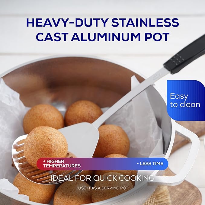 Universal (Extra Small) Caldero 6 Cups - 1.8 QT / 1.7 L, Stainless Aluminum Pot, Even Heat Distribution and Fast Cooking Dutch Oven Pot, Ergonomic Handles, Ideal for Rice, French Fries, and More