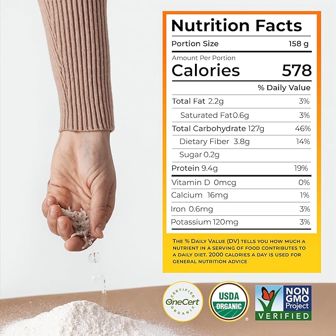 Darsa Organics White Rice Flour - Premium Organic, USDA Certified, Non-GMO, Gluten-Free Rice Powder for Baking & Cooking, Chemical-Free, Long Shelf Life, Food Grade Pouch - 2 lb (908g)