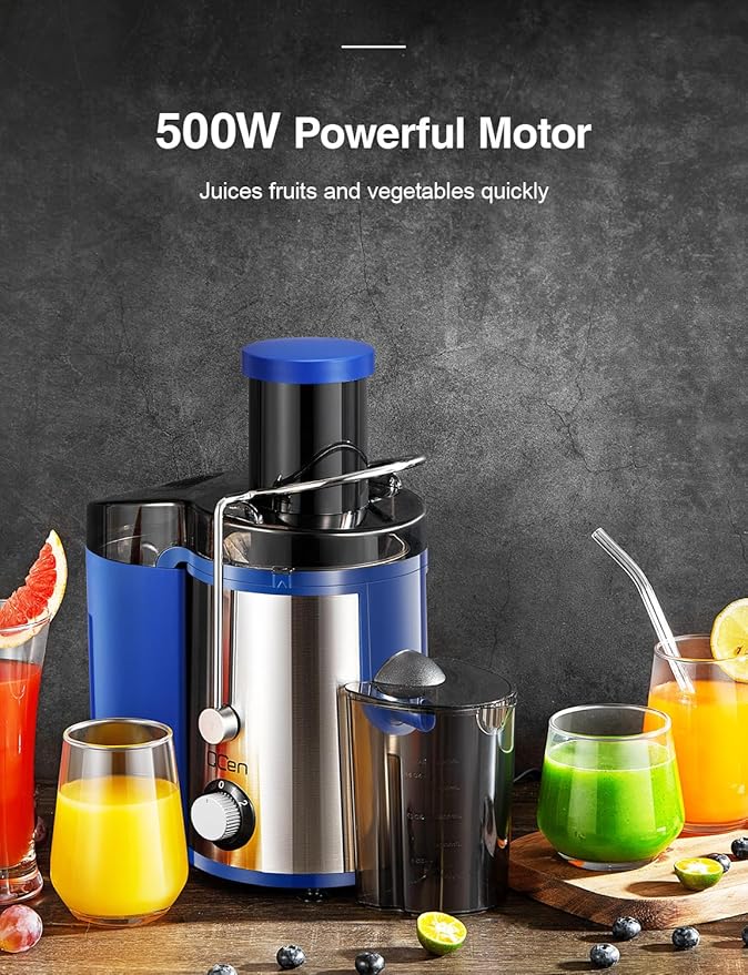 Juicer Machine, 800W Centrifugal Juicer Extractor with Wide Mouth 3” Feed Chute for Fruit Vegetable, Easy to Clean, Stainless Steel, BPA-free (Blue)