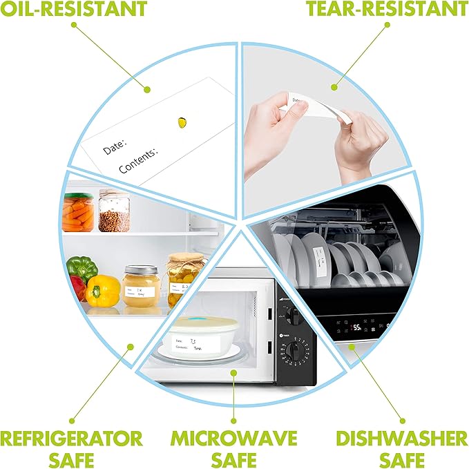 500 Freezer Refrigerator Food Labels Reminder Water Oil Resistant in Roll with Perforation Line,Removable Adhesive