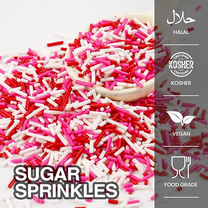 Pink Jimmies Sprinkles, Edible Sprinkles For Cake Decorating, Pink Red and White Sugar, 150g/5.29oz, Cupcake & Ice Cream Topper, Mother's Day, Valentine's Day, Wedding Party Supplies