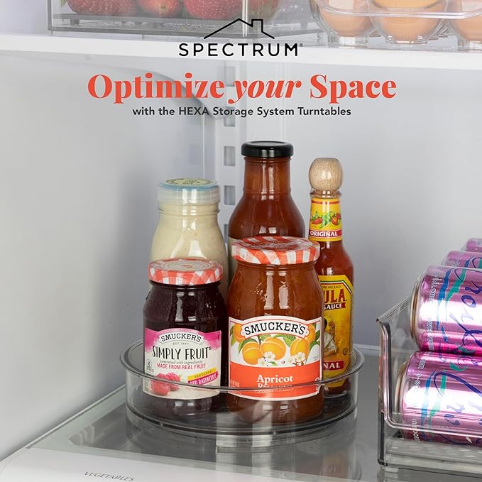 Spectrum Lazy Susan Organizer, Hexa Round Small (1-Pack) - Lazy Susan Turntable for Cabinet, Refrigerator, Pantry, Table, & Shelf - Rotating & Spinning Pantry Organization & Storage for Fridge