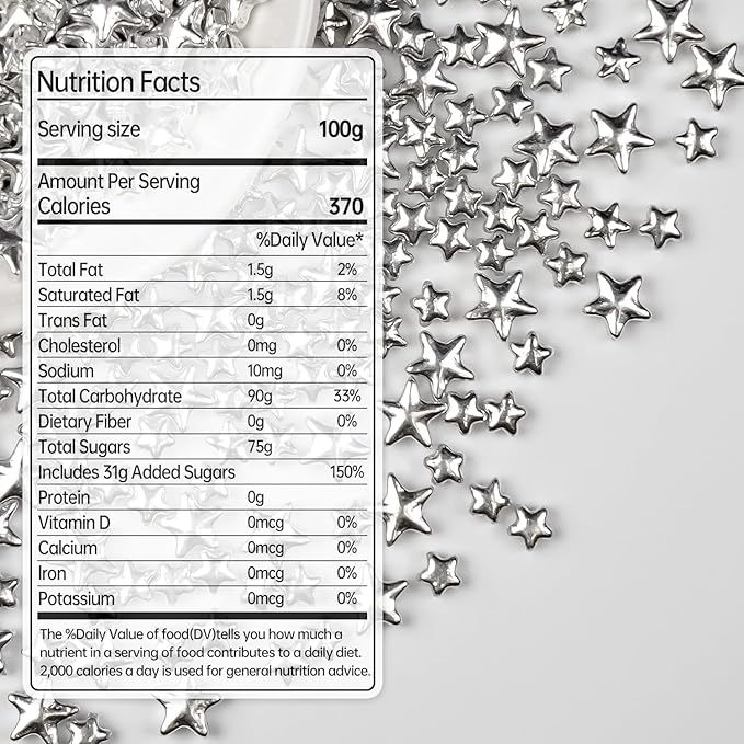 Silver Sprinkles for Cake Decorating, Star Candy Sugar, Mix Size, 150g/5.29oz, Food Grade, Cake Decoration, Cupcake Topper, Holiday, Party, Wedding Party, Birthday, Easter, Christmas Supplies