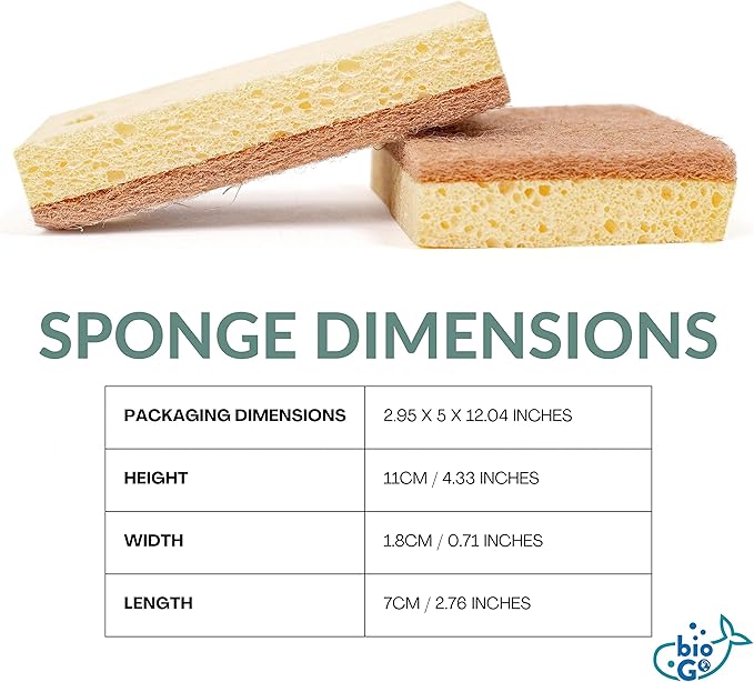 bioGo 24 Pack Biodegradable Kitchen Sponges - Eco-Friendly, Compostable, Natural Cellulose Dish Sponge - Biodegradable - Kitchen