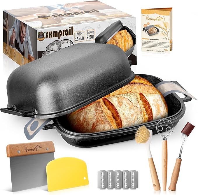 Cloche Loaf Dutch Oven, Pre-Seasoned, 9.5QT, 13 LBS Heavy Duty, Non-Stick, Large Bread Loaf Pan, Oval Cast Iron Bread Pan With Lid, Cloche Homemade Loaf Pan, Sourdough Artisan Bread Baking Pan