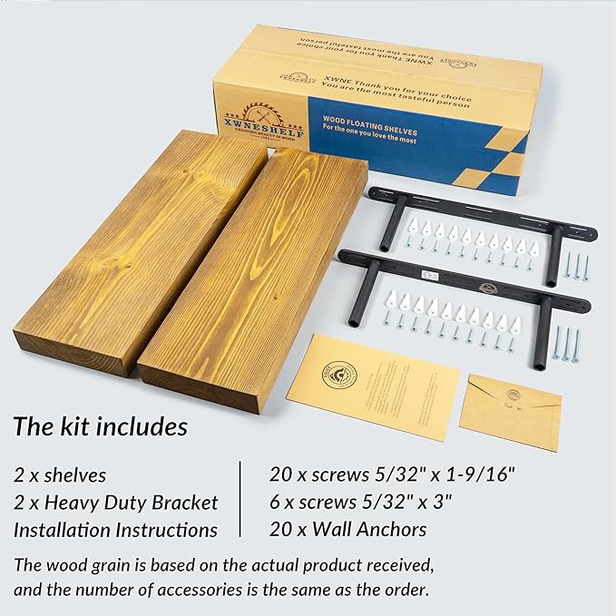 Rustic Floating Shelves 24 inch Long 8 inch deep Set of 2, Solid Wood Wall Shelves for Bedroom Living Room Kitchen,Book Shelf for Wall, Wall Mounted Shelves with Hidden Bracket- Golden Oak