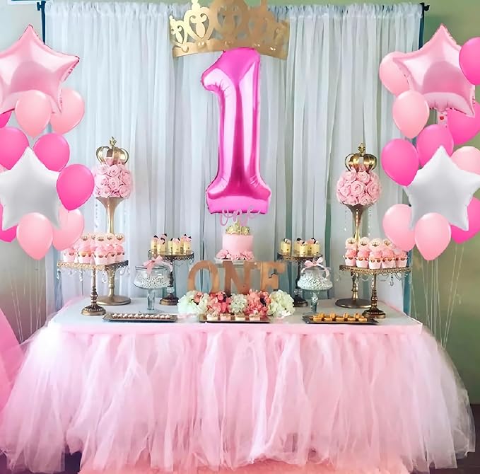 First Birthday Cake Topper - Pink Glitter One Cake Decorating Supplies for Girls and Boys, Perfect for Baby Shower/Gender Revealing Party/Baby Party Photo Booth Props