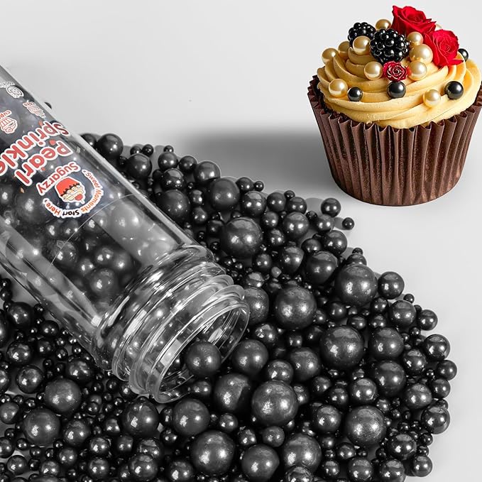 Edible Pearl Sprinkles,Black Pearls Sugar Sprinkle,130g Mix Size Halloween Baking Cake Decorations Candy,Cupcake Toppers,Cookie Decorating Donuts Ice Cream Toppings, Birthday Party Supplies