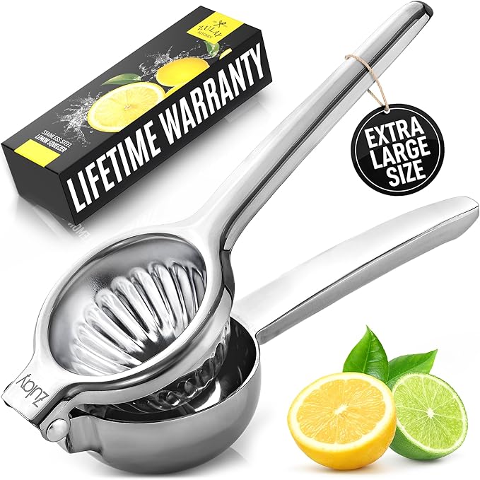 Zulay Extra Large Lemon Squeezer Stainless Steel - Easy Squeeze Heavy Duty Lemon Juicer Hand Press - Ergonomic Citrus Squeezer & Fruit Juicer for Small Oranges, Lemons, & Limes