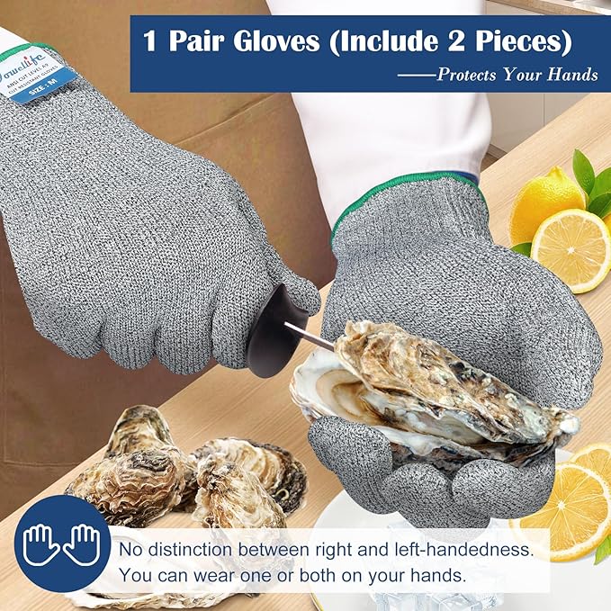 Dowellife Soft Level 9 Cut Resistant Gloves Food Grade, Steel Wire Mixed Kitchen Safety Gloves for Chef Oyster Shucking Mandoline Knife Butcher Meat Cutting Carving (Small)