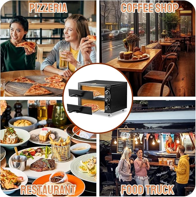 ROVSUN Commercial Double-layer Pizza Oven, Electric Countertop Oven with Timer and Removable Crumb Tray, 110V 2200W, Perfect for Commercial and Home Use, Black