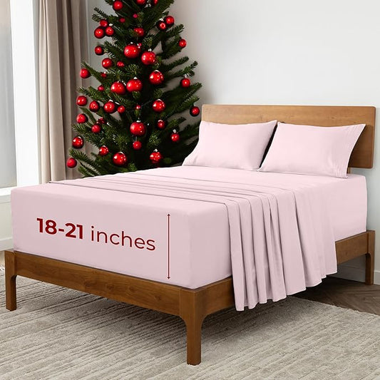 Mellanni Extra Deep Queen Sheets - 4 PC Iconic Collection Bedding - Hotel Luxury, Ultra Soft, Cooling Bed Sheets - Wrinkle, Fade, Stain Resistant (Queen, Blush Pink)