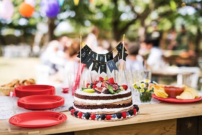 Exquisite Party Solids Red Plastic Plates For Party 9" Red Disposable Plates Heavy Duty Supplies 100 Pcs Plastic Dinnerware Sets Heavy Duty 350 GSM Disposable Dinnerware Set