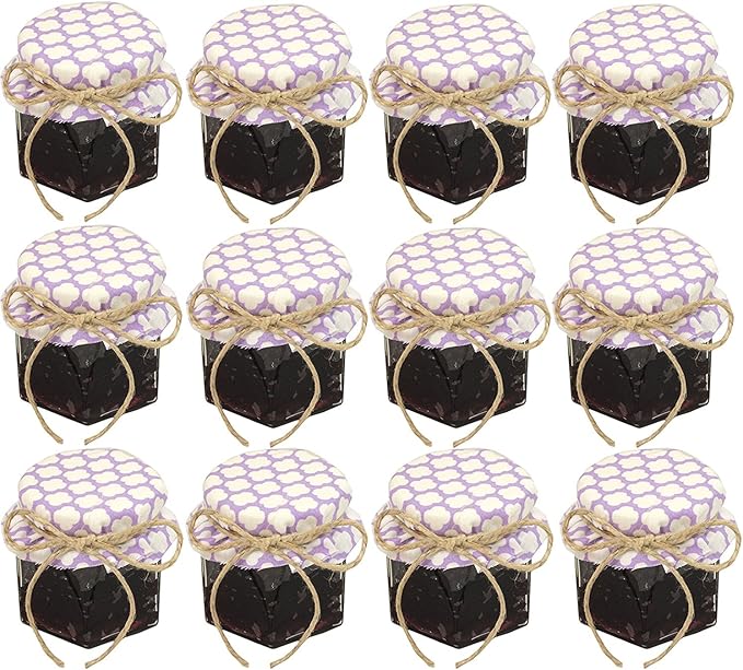 1.5 oz Hexagon Mini Glass Jars with BLACK Lids and Labels (Pack of 24)