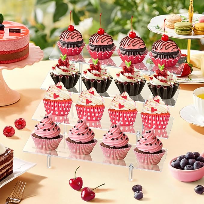 Acrylic Display Riser Stand Shelf Clear 4 Tier Cupcake Stand Perfume Display Holder Figures Desktop Decoration and Organizer Showcase Toys Retail Display Rack Candy Dessert Buffet 4 Steps Collection