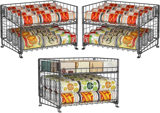 JKsmart Adjustable Can Rack Organizer, Stackable Can Storage for Kitchen Pantry Cabinet, 2-Tier Can Holders for Food, Multifunctional Can Dispenser for Snacks Soda-3 Pack
