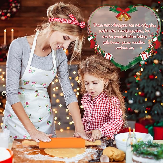 Dandat Small Rolling Pin Kids 12 Inch Mini Silicone Rolling Pin for Baking Non Stick Kids Dough Roller with Wooden Handle for Kitchen Cookie Pastry Fondant Cake 6 Colors(6 Pcs)