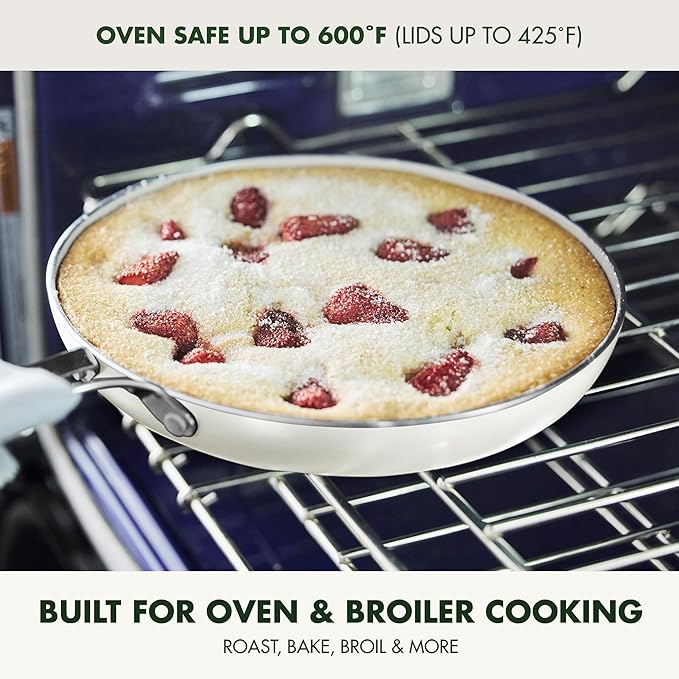 GreenPan Nova 10-Piece Cookware Pots & Pans Set, Oprah’s Favorite Things 2024, PFAS-Free Ceramic Nonstick, Fry, Sauté, Stockpot, Utensils, Lids, Induction Suitable, Dishwasher & Oven Safe, Cream White