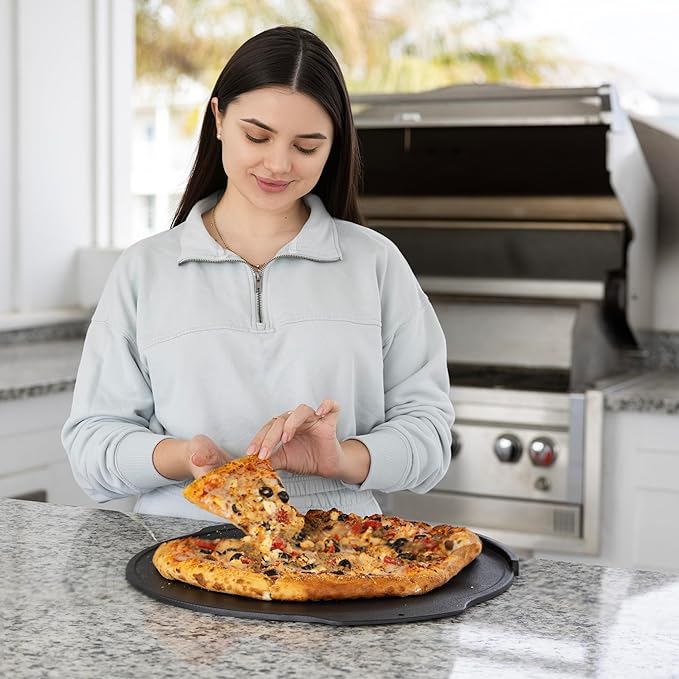 Outset Cast Iron Grill Pizza Pan, 18" Pizza Stone For Oven and Grill