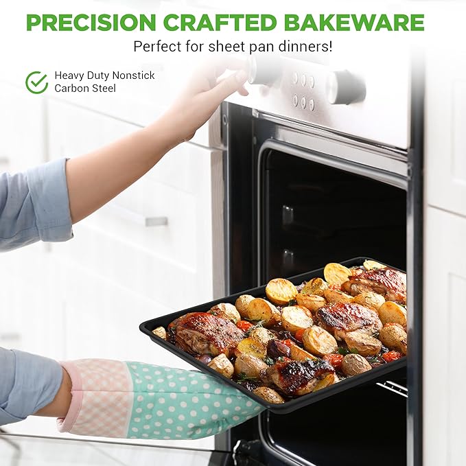 NutriChef Nonstick XL Cookie Sheet Baking Pan - Extra Large 22 Inch x 16 Inch with Raised Edges, Thick Carbon Steel Oven Baking Sheet for Jelly Rolls, Cookies, Cakes, & Pastries - Black