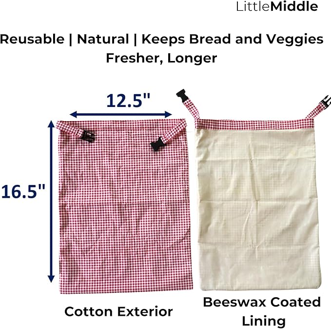 2 XL Beeswax Bread Bags for Homemade Sourdough, Produce, Sandwiches & Lunchbox Use - Reusable Bread Storage Bags, Washable (2-Pack)