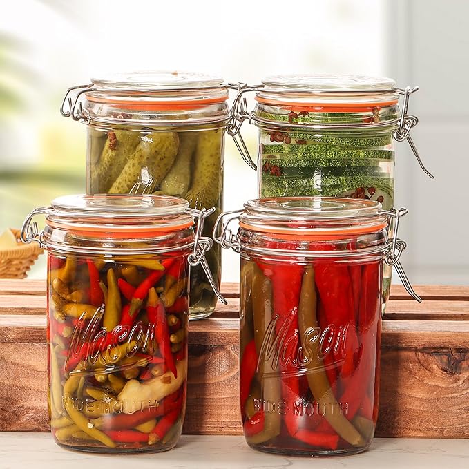 24oz Wide Mouth Mason Jars – 4 Pack Glass Jars with Airtight Lids for Canning, Pickling, Meal Prep, Jam, Jelly, Overnight Oats & DIY Projects