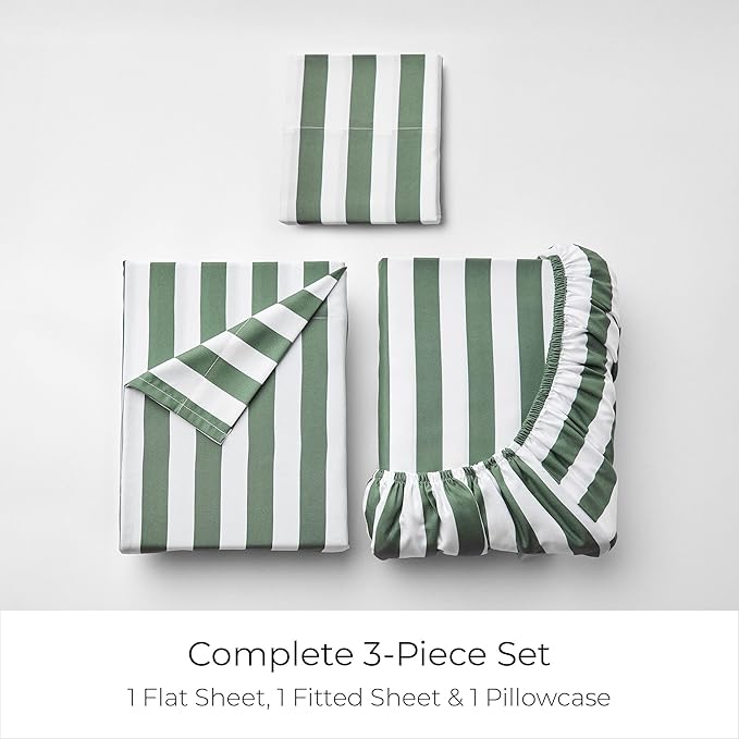 Mellanni Twin Sheets Set - 3 PC Iconic Collection Bedding - Hotel Luxury, Extra Soft, Cooling Bed Sheets - Wrinkle, Fade, Stain Resistant (Twin, Oxford Stripe Sage)