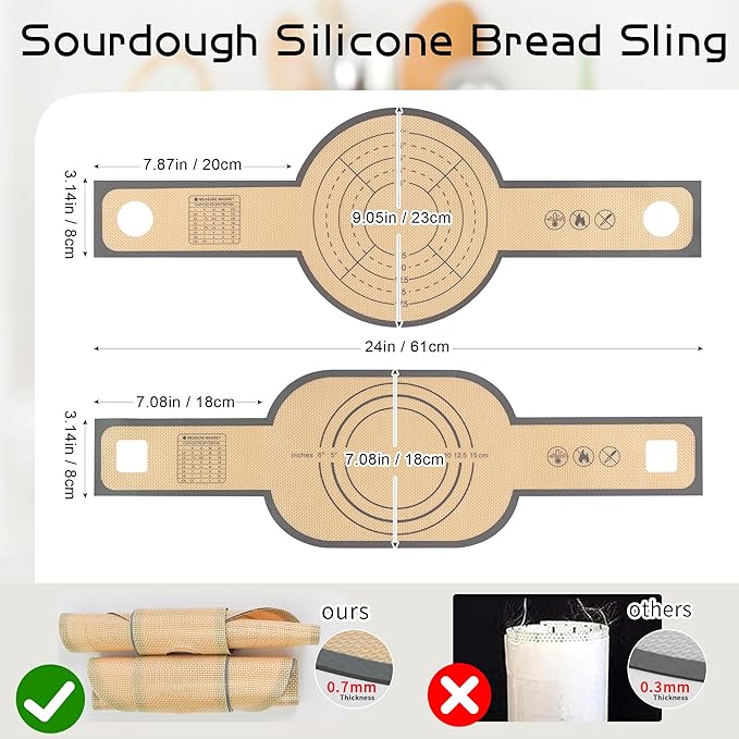 Silicone Bread Sling for Dutch Oven, 2 PCS Non-Stick & Easy Clean Reusable Silicone Bread Baking Mat with Long Handles, Easy to Transfer Sourdough Bread(Grey), medium, Gray