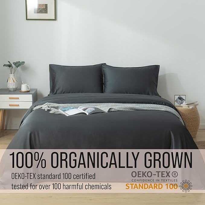 Bella Coterie Luxury Bamboo Viscose Twin Size Sheet Set | 100% Organically Grown | Ultra Soft | Cooling for Hot Sleepers | 18" Deep Pocket [Charcoal Grey]