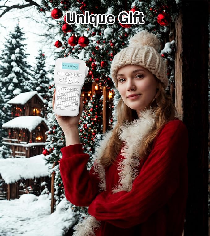 Portable Label Maker Machine with Tapes LM1600, Label Maker with QWERTY Keyboard, Rechargeable Handheld Labeler with Backlighting LCD Screen for Office School Use