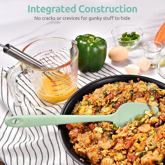 Heat Resistant Silicone Spoon Spatula: U-Taste 600ºF High Heat Flexible 11.38in Silicon Mixing Stirring Cooking Scraping Baking Bowl Scraper, Seamless for Kitchen Nonstick Cookware (Mint Green)