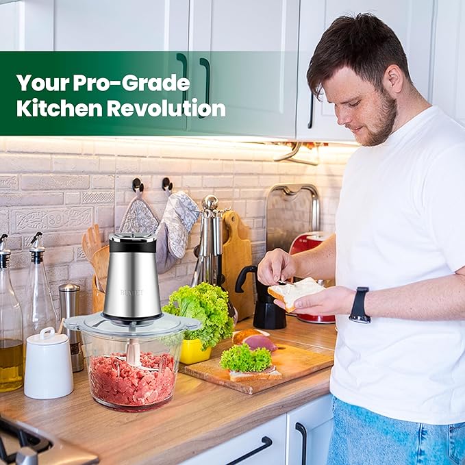 Electric Food Processor Meat Grinder 800W 2x12cups LED Timer Electric Food Chopper Vegetable chopper 3 layers 6 blades for Mincing Puree for home use kitchen aid for pet food,baby food by BUMET