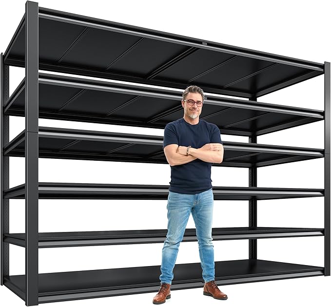 REIBII Storage Shelves, 55.1" W Garage Shelving Heavy Duty, Shelving Unit Load 3500LBS, Adjustable 6-Tier Metal Shelving for Commercial Pantry, Warehouse, Basement, 55.1" W x 25.8" D x 84.1" H