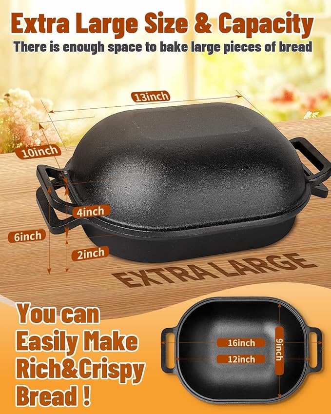 Cloche Loaf Dutch Oven, Pre-Seasoned, 7.4QT, 15 LBS Heavy Duty, Non-Stick, Large Bread Loaf Pan, Oval Cast Iron Bread Pan With Lid, Cloche Homemade Loaf Pan, Sourdough Artisan Bread Baking Pan