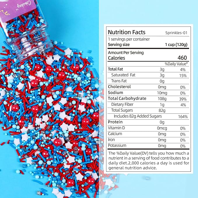 Cobakey Patriotic Sprinkles for Baking, Red White and Blue Sprinkles for Cupcakes, 4th of July Sprinkles Perfect for Independence Day Dessert Party 4.23 Ounce