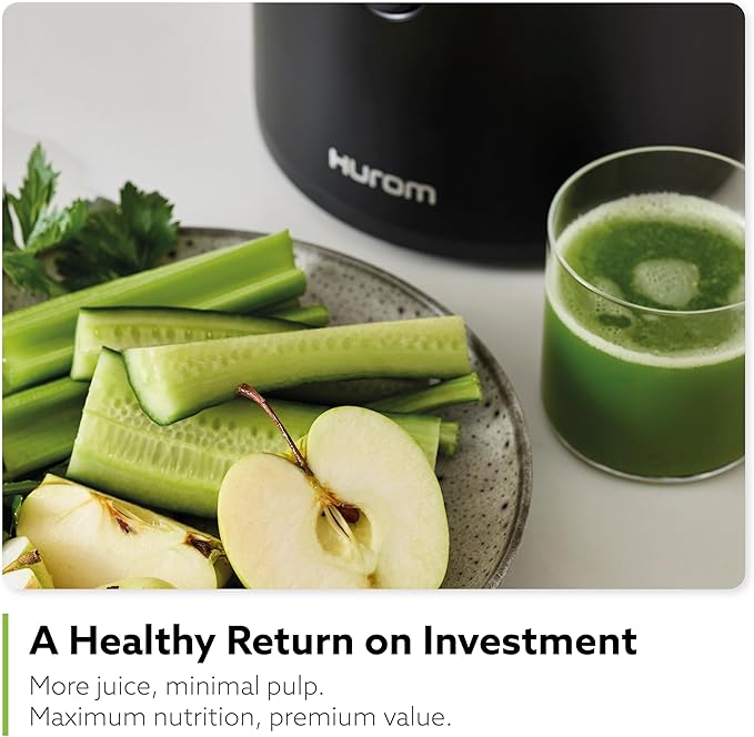 Hurom Black H320 Slow Juicer with German Steel Knife Set, Self-Feeding Cold Press Juice Machine, Corrosion-Resistant and Non-Stick Coated Blades, High Yield, BPA Free (500ml/ 16oz)