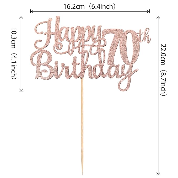 1 PCS Happy 70th Birthday Cake Topper Glitter Cheers to 70 Years Birthday Cake Pick Seventy 70 Fabulous Cake Decoration for Happy 70th Birthday Anniversary Party Decorations Supplies Rose Gold
